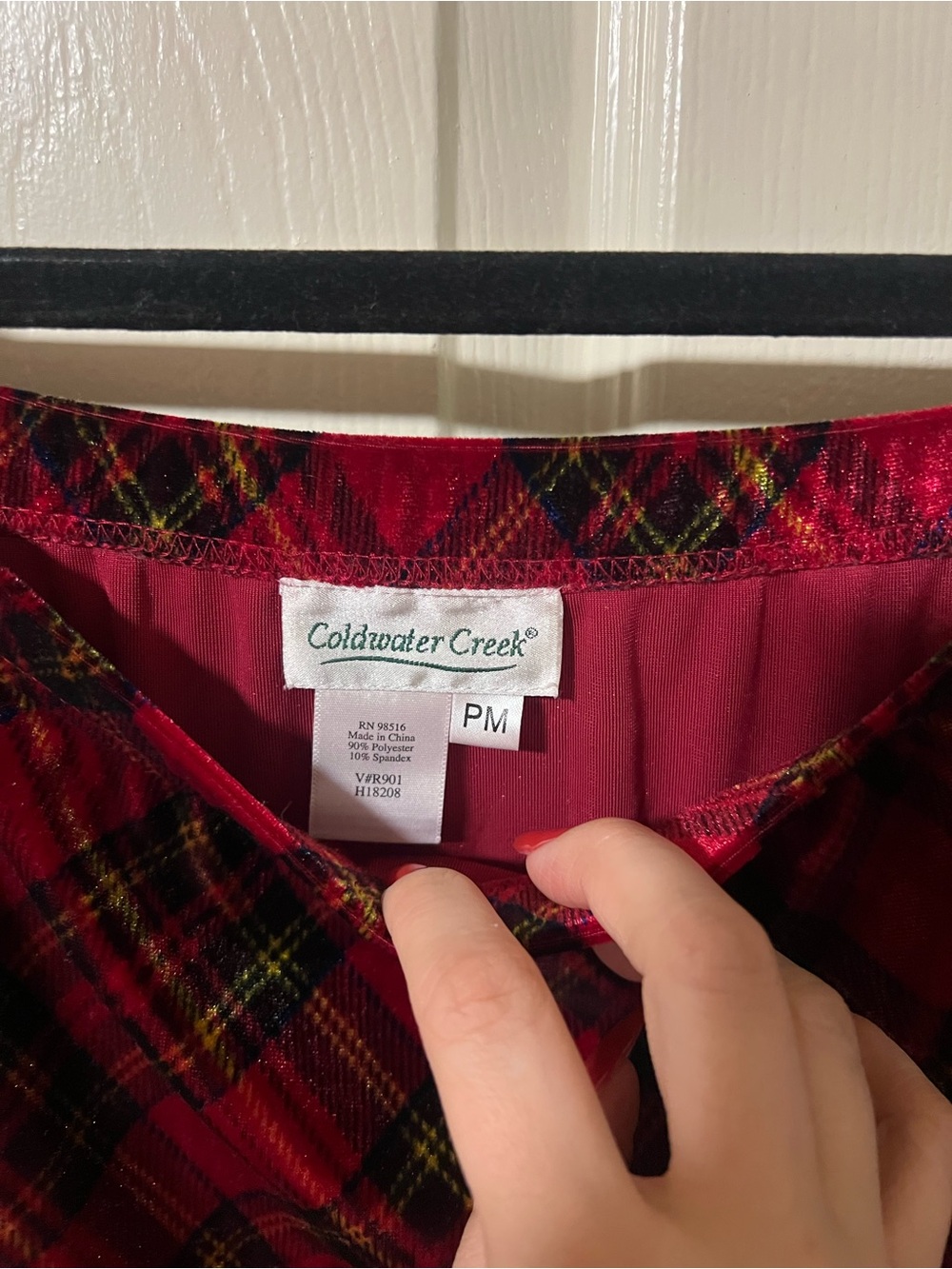 Coldwater Creek Petite M Red Plaid Velvet Maxi Skirt Dark Academia 90s Fall